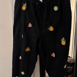 Dress Barn black Fruit Embroidered Pants